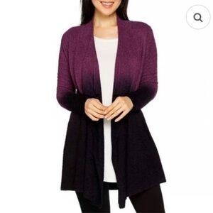 Barefoot Dreams Bamboo Chic Lite Ombré Cardigan L/XL Plum Charcoal Gradient
